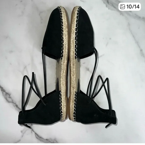 Eileen Fisher Sandal Elastic Lace Up Espadrille Women Shoe Black Leather Size 11 - Picture 4 of 6